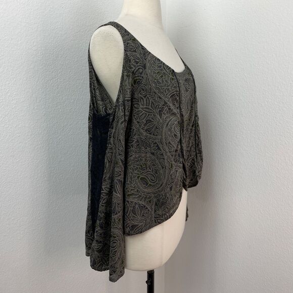 Abercrombie & Fitch Olive Green Paisley Blouse SM Fairy Goth Boho Cold Shoulder - Picture 9 of 10